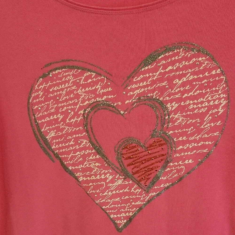 Karen Scott Sz1X 100% Holiday cotton Pink Lg Sleeve Top with Glitter Heart Motif - Picture 3 of 4